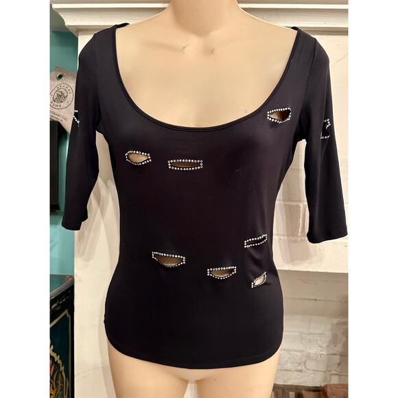 VINTAGE BLUMARINE ITALY STRETCHY TOP W/ RHINESTONE CUTOUTS S - Picture 1 of 11